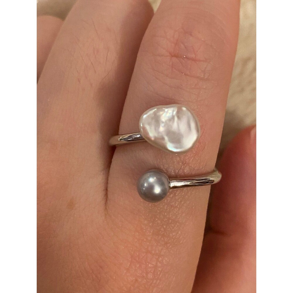 solid sterling silver double pearl ring
